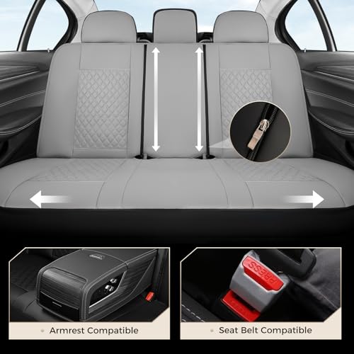 Coverado Car Seat Covers 5 Seats, Luxury Diamond Leather Seat Covers Full Set, Carbon Fiber Textured Design, Durable Waterproof Seat Protectors, Automotive Seat Covers Universal Fit Most Cars, Gray - color: Gray, size: Full set
