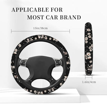 Black and White Daisies Elastic Steering Wheel Cover, Non-Slip Breathable Neoprene Steering Wheel Covers, Women Pink Car Accessories, Universal 15 Inch Fit Auto, Suvs, Truck - color: Black White Daisy