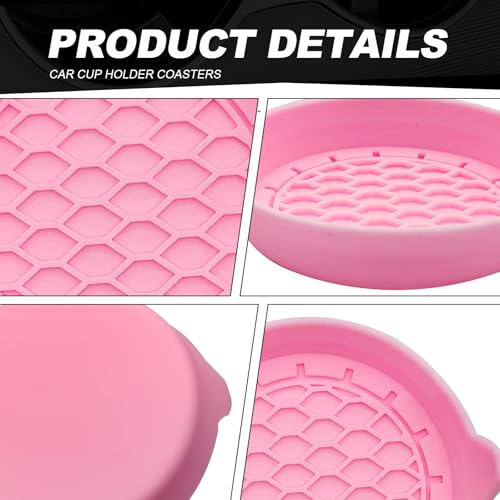 4-Pack Universal Cup Holder Coasters, Black Silicone Inserts - Keep Your Car Clean with Non-Slip & Spill-Proof Coasters for All Vehicles (Pink) - color: pink