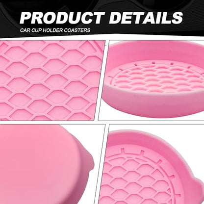 4-Pack Universal Cup Holder Coasters, Black Silicone Inserts - Keep Your Car Clean with Non-Slip & Spill-Proof Coasters for All Vehicles (Pink) - color: pink