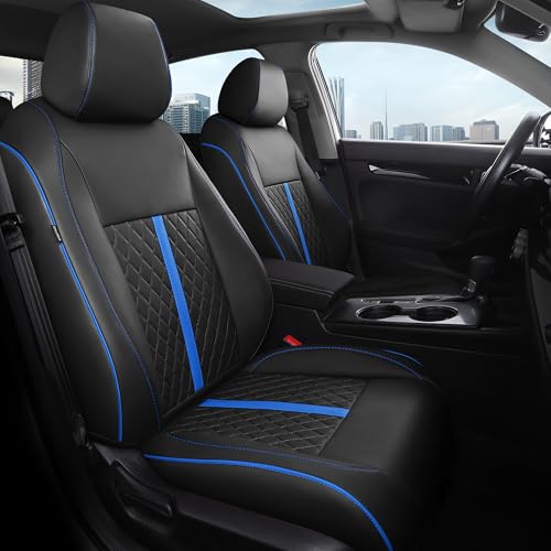 for Honda Civic Leather Seat Covers, Hatchback EX-L Sport Touring 2022-2026, Custom Fit Car Seat Cover Full Set, Waterproof Accessories, Black Blue (60/40 Split Benches-with Rear Armrest) - color: Black-Blue Trim, size: Hatchback 2022-2026 (60/40 Split -