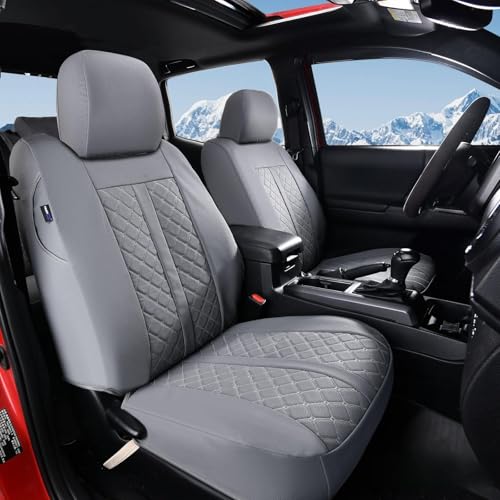 Truckiipa Tacoma Leather Seat Covers Front Pickup Truck Seat Covers Custom Fit for 2005-2015 Toyota Tacoma Double Crew Cab, Front Pair, Gray - color: Front Pair/Gray, size: Tacoma 2005-2015