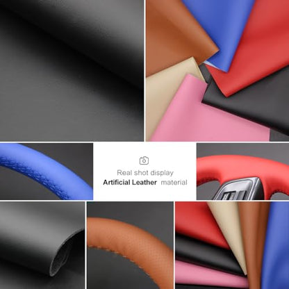 MEWANT Hand Stitch Customized Steering Wheel Cover Wrap for Land Rover Range Rover Sport III(L461) 2023-2024 / Discovery Sport (L550) 2021-2024 / Range Rover Evoque II(L551)/ Range Rover Velar (L560) - color: PU Leather Customize