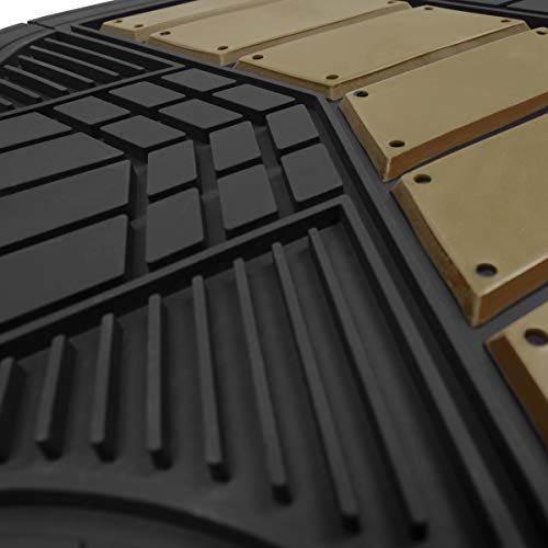 BDK Beige Heavy Duty Front & Rear Rubber Floor Mats Universal Liners for Car SUV Van & Truck, All Weather Protection with Anti-Slip Nibs, Fit Contours of Most Vehicles - color: 688-BG