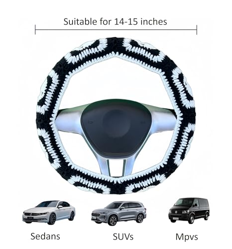 Crochet Steering Wheel Cover,Handmade Rock and Roll Skull Steering Wheel Cover, Skull Wheel Covers Cool Girl & Men, Skeleton Wheel Covers 14-15 in (A Wheel Cover) - color: A wheel cover