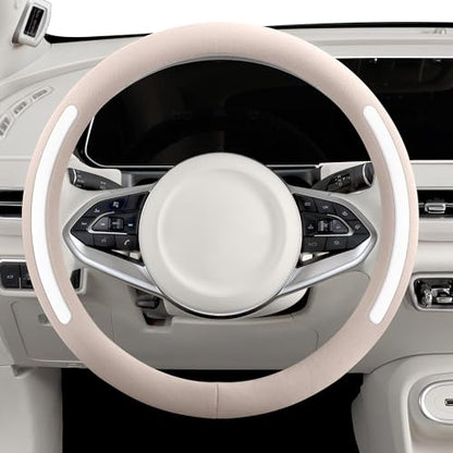 Steering Wheel Cover, Universal 15 inch, Faux Leather Steering Wheel Protector Anti-Slip, Breathable & Heating-Compatible for Cars Trucks SUVs Vans - color: Beige