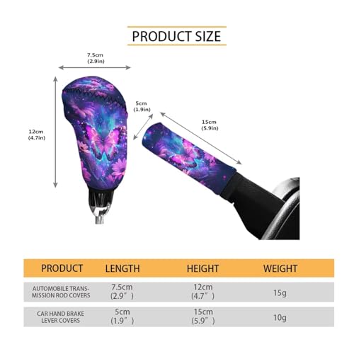 KEIAHUAN 2 Pack Purple Butterfly Car Gear Shift Knob Cover & Handbrake Cover Breathable Anti-Slip Comfy Gear Shift Covers Universal for Most Cars,Sedans,SUVs - color: Butterfly-purple