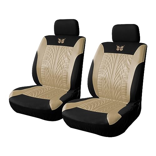 BESULEN Front Car Seat Covers, 2 Pack Butterfly Automotive Seat Protectors, Car Interior Accessories, Soft & Breathable, Premium Non-Slip Seat Covers for Van, SUV, Truck, Pickup (Beige) - color: Beige
