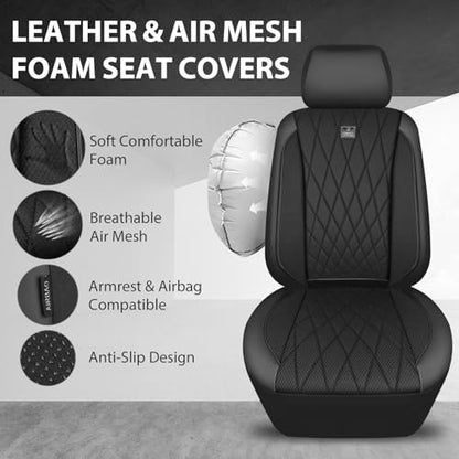 CAR PASS Thick Foam 3D Mesh Leather Car Seat Covers Full Set, Luxury Breathable Premuim Faux Leather Automotive Seat Covers, Airbag Compatible Universal Fit for Most Sedan Van Truck SUV, Pure Black