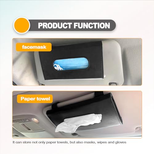 Premium PU Leather Car Tissue Holder Visor for Universal Auto, Car Tissue Case Holder Seat Back with Tissue Refill, Tissue Holder (Black) - color: Black 2#