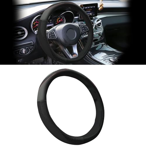 Car Steering Wheel Cover with Inner Circle, Upgraded 15 inch Leather Steering Wheel Protector for Men Women, Anti-Slip Breathable Car Interior Accessories for Most Cars (Black) - color: Black