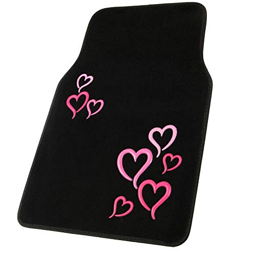 BDK MT-403-PK Design Carpet Car Floor Mats Front and Rear Full Set with Rubber Backing-Universal Fit, 4 Piece, Pink and Red Hearts - color: Pink and Red Hearts