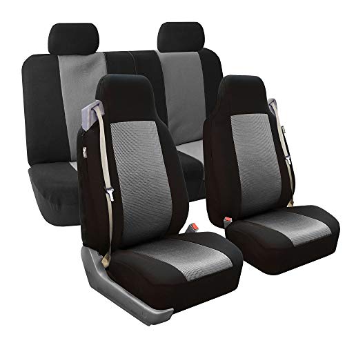 FH Group Car Seat Cover Rear Set Striking Striped Car Seat Covers with Rear Split Bench, Universal Fit Interior Accessories for Cars, Trucks, and SUVs – Burgundy - color: Burgundy, size: Rear Set