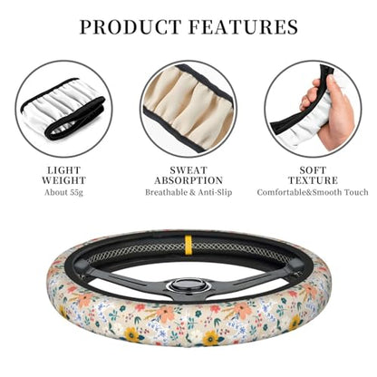 Retro Pigeon Flower Elastic Steering Wheel Cover Non-Slip Breathable Steering Wheel Protector Fit Auto, SUVs, Truck - color: Retro Pigeon Flower