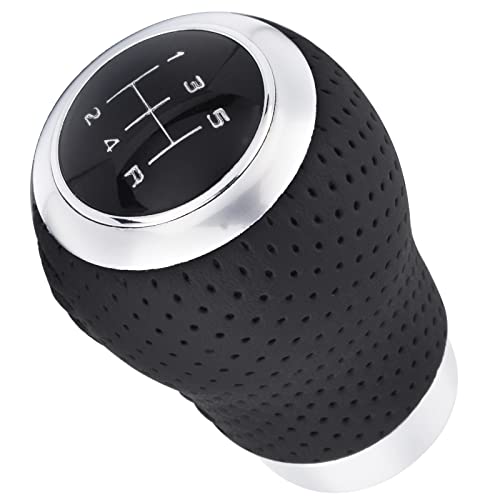 5 Speed Manual Gear Shifter Stick Handle Black Stitched Leather Shift Lever Knob Replacement Fit Most Trucks Cars