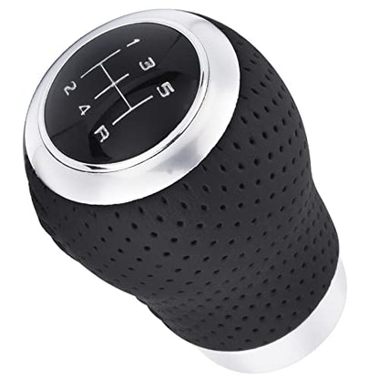 5 Speed Manual Gear Shifter Stick Handle Black Stitched Leather Shift Lever Knob Replacement Fit Most Trucks Cars