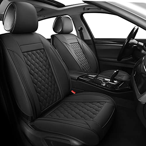 Leather Car Seat Covers Full Set,Universal Fit for Most Cars,SUV,Sedans and Pick-up Trucks,Automotive Vehicle Faux Leather Cushion Covers for 5 Passenger Cars(Full Set,Black) - color: Black, size: Full Set