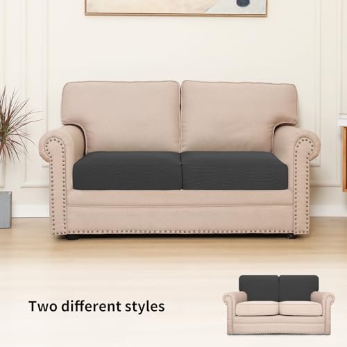 Easy-Going Stretch Individual Couch Cushion Cover Sofa Seat Furniture Protector Sofa slipcover Soft Flexibility with Elastic Bottom(2 Piece Cushion Sofa, Dark Gray) - color: Dark Gray, size: 2 Cushion Sofa