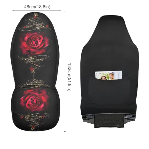 Red Rose Car Seat Covers Set of 2,Vintage Floral Art Flower Print Universal Auto Front Seat Protector Vehicle Seat Cushion Cover for Women Decorative Car Accessories Fit for Car SUV Truck - color: Red