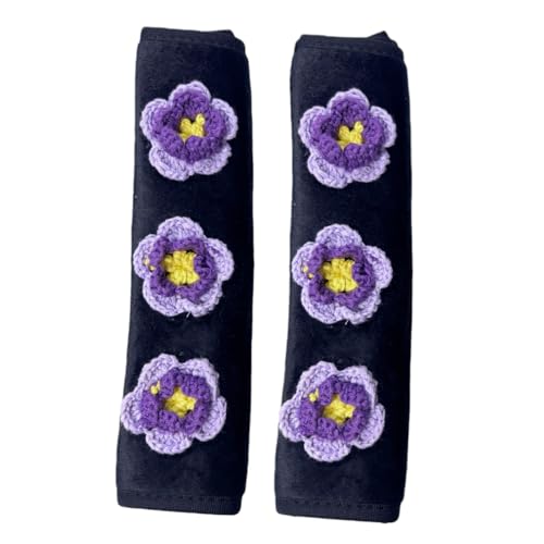 2-Pack Seat Belt Covers, Crochet Flower Design, Cute Plush Comfortable Shoulder Protectors for Adults Kids Women, Soft Seat Belt Padding Shoulder Pads, Car Interior Accessories (Purple) - color: Purple