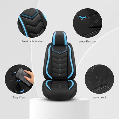 Car Seat Cover for KIA Soul 2010-2025, Driver's Seat Covers,Non-Slip Waterproof seat Cover,Wear-Resistant Nappa Leather car seat Covers. (Standard 2 Seats/Black Blue) - color: Black Blue, size: Standard 2 Seats