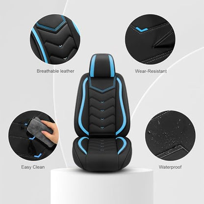 Car Seat Cover for KIA Soul 2010-2025, Driver's Seat Covers,Non-Slip Waterproof seat Cover,Wear-Resistant Nappa Leather car seat Covers. (Standard 2 Seats/Black Blue) - color: Black Blue, size: Standard 2 Seats
