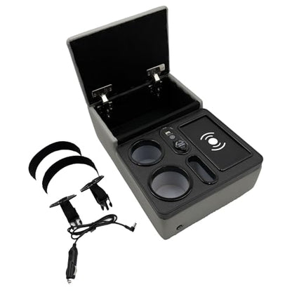 Car Armrest Box with Cup & Phone Holders, USB Port, Truck Center Console Organizer or Bench Seat Console (Gray)