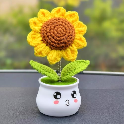 Levvohd Crochet Sunflower Gifts for Office Desk Decor, Cute Artificial Knitted Sun Flowers Plants, for Women Birthday (1 Sunflower - Brown) - color: Brown-s