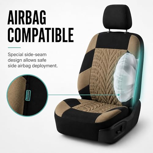 FH Group Car Seat Covers Full Set Premium Cloth - Universal Fit, Automotive, Low Back Front Washable Seat Covers, Airbag Compatible, Split Bench Rear Seat for SUV, Sedan Beige - color: Beige, style: Full Set