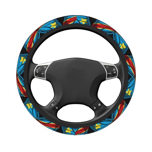 Butterfly Congolese Flag Breathable Neoprene Steering Wheel Cover - Anti-Slip Floral Design Universal Fit for Cars/Trucks/Suvs (14.5"-15" Inch) - color: Butterfly Congolese Flag