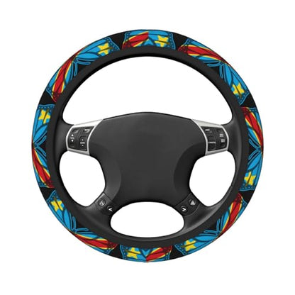 Butterfly Congolese Flag Breathable Neoprene Steering Wheel Cover - Anti-Slip Floral Design Universal Fit for Cars/Trucks/Suvs (14.5"-15" Inch) - color: Butterfly Congolese Flag