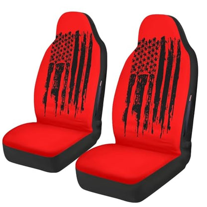 American Flag Printed 2 Pcs Car Seat Cover for Front Seat, Waterproof Auto Front Seat Cover Airbag Compatible, All Weather Front Car Seat Cover, Easy to Install, Car Interior Accessories - color: American Flag - Red and Black