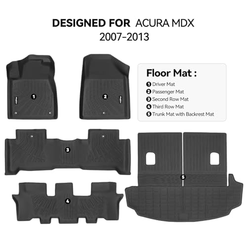 Floor Mats for Acura MDX 2007-2013, Trunk Mat with Backrest Mat All Weather TPE Protector for Acura MDX Accessories - size: 16)MDX|2007-2013