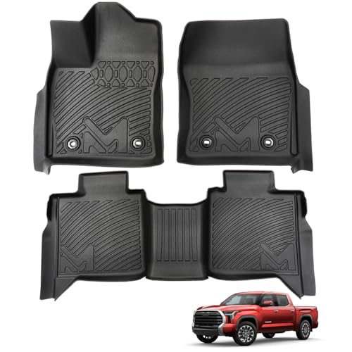 Floor Mats Custom for Toyota Tundra 2022-2026 (Only for CrewMax Cab), TPE Automotive All Weather Cover Protection Waterproof Black Floor Liner Front & Rear Row Full Set Car Mats, 3PCS - size: 3PCS (2Row), style: For 2022-2025 | Toyota Tundra (Only for Cre