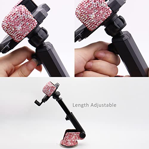Bling Car Phone Mount Holder,Shiny Crystal Rhinestone Phone Stand for Women and Girls, Car Accessories for Windshield, Compatible with Most Cellphones (Pink) - color: pink