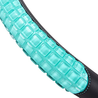 Flying Banner car Steering Wheel Cover Gel Massage Velvet Cool Warm Universal Size 15 inches SUV Truck Anti Slip Odorless Summer Winter (Black Mint Blue, Gel Massage) - color: Black Mint Blue