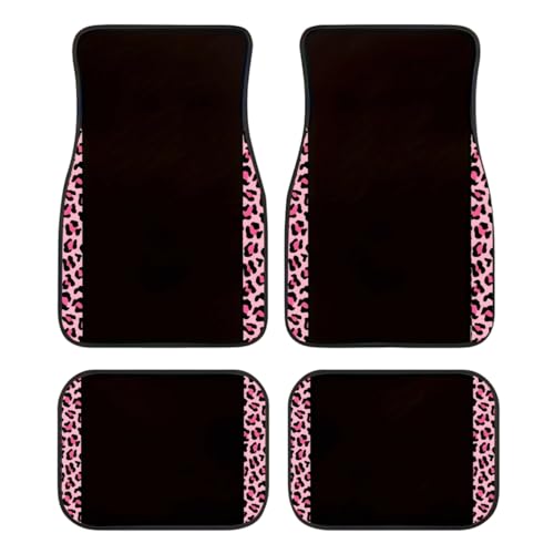 Universal Fit Car Floor Mats Set of 4Pcs, Pink-Edged Leopard Print All-Weather Front Rear Car Carpet Mats, Non-Slip Car Floor Mat Car Accessories for Automotive Trucks SUV Sedans Vans - color: Pink-edged Leopard Print