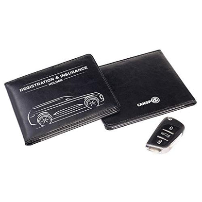 CANOPUS Car Registration & Insurance Holder with Magnetic Closure, Vehicle Document Organizer, Auto Glove Box Wallet, Includes 2 EZ Pass Strip Sets – SUV - color: Black, size: SUV