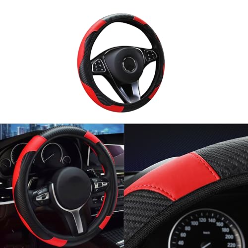 Car Steering Wheel Cover, 15 inch Carbon Fiber Microfiber PU Leather Elastic Steering Wheel Protector for Men Women,Universal Durable Car Decorative Fit for Most Cars, Trucks, SVU (Red) - color: Red