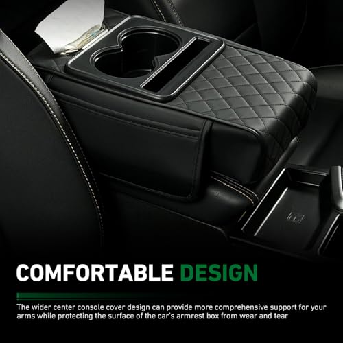 Car Armrest Cushion, 5-in-1 Center Console Cover Organizer, Multi-Functional Car Armrest Storage Box with 2 Cup Holder, Car Accessories Interior Organizers for Most Cars (Black)