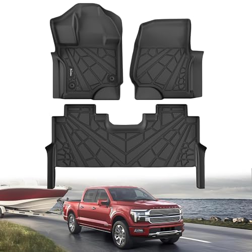 KARPAL Floor Mats for 2015-2026 Ford F-150 & 2022-2026 F150 Lightning SuperCrew, Custom Fit TPE All Weather Ford F150 Accessories 1st & 2nd Row Floor Liner - style: 2015-2026 | For Ford F-150 Crewcab | 1st & 2nd Row