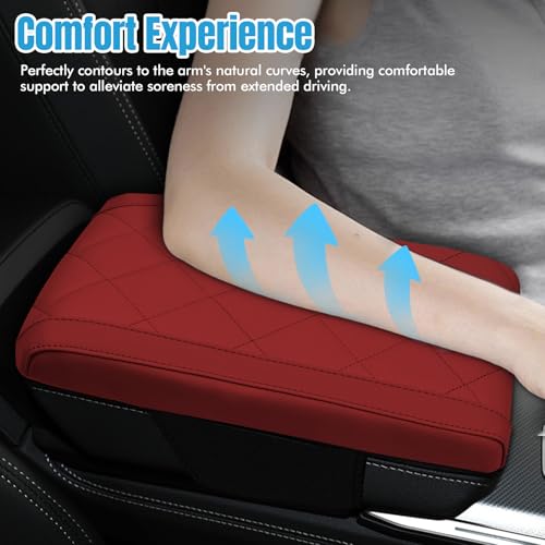Hovom Car Center Console Armrest Pillow, 12.6"×7.87"×1.97" Leather Arm Rest Cover for Cars, Soft Comfortable Auto Armrest Cushion Pad, Vehicle Middle Console Cover, Car Accessories (Wine Red) - color: Wine Red