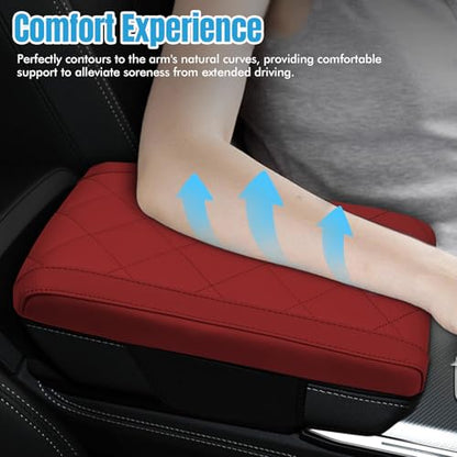 Hovom Car Center Console Armrest Pillow, 12.6"×7.87"×1.97" Leather Arm Rest Cover for Cars, Soft Comfortable Auto Armrest Cushion Pad, Vehicle Middle Console Cover, Car Accessories (Wine Red) - color: Wine Red