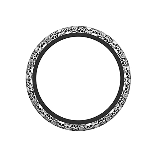 Skull Steering Wheel Cover Non Slip Black and White Neoprene Steering Wheel Protector Covers Universal 15 inch for Women Men Car Accessories - color: Black3