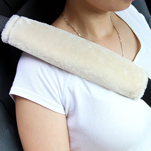 Soft Faux Fur Universal Fit Seatbelt Cover Car Truck SUV Airplane Seat Belt Shoulder Pad for Carmera Backpack Straps Neck Cushion Protector 2 Pack 10.5in Beige - color: Beige, size: 10.5in 2pack