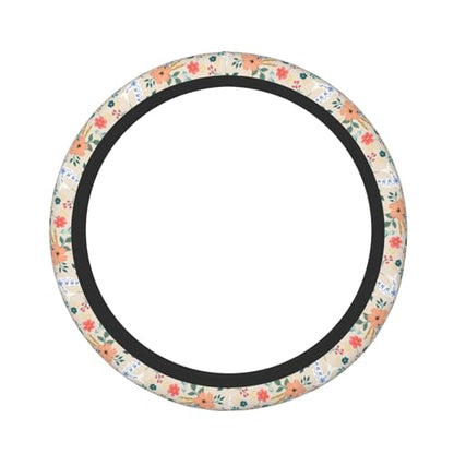 Retro Pigeon Flower Elastic Steering Wheel Cover Non-Slip Breathable Steering Wheel Protector Fit Auto, SUVs, Truck - color: Retro Pigeon Flower