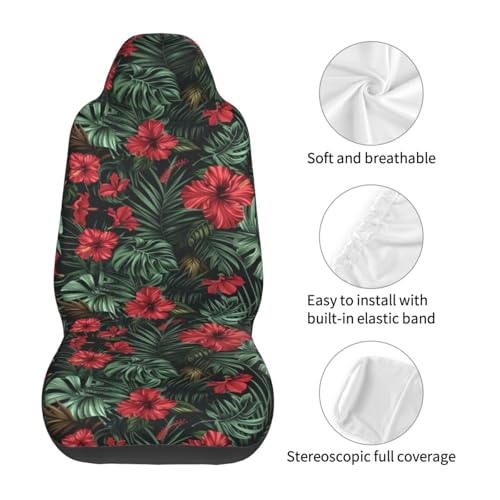 Red Hibiscus Car Seat Cover Bucket Seat Cushion Front Auto Seat Cover Car Bucket Seats Protector Covers Universal fit for SUV Sedan Van Aloha Palm Leaf Monstera Car Accessories - color: Red Hibiscus