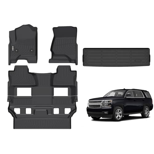 GINOWY- Floor Mats & Cargo Liner for Chevy Tahoe 2015-2020 & GMC Yukon (Only for Bucket Seat) TPE All Weather Protection Tahoe Car Mats, Non-Slip Trunk Mat Waterproof Accessories Floor Liners Black - style: 5) for Chevy Tahoe 2015-2020 Full Set