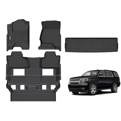 GINOWY- Floor Mats & Cargo Liner for Chevy Tahoe 2015-2020 & GMC Yukon (Only for Bucket Seat) TPE All Weather Protection Tahoe Car Mats, Non-Slip Trunk Mat Waterproof Accessories Floor Liners Black - style: 5) for Chevy Tahoe 2015-2020 Full Set