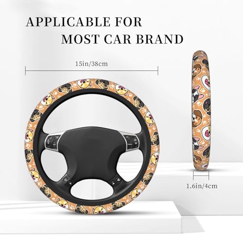 Cute Dog Print Neoprene Steering Wheel Cover Anti-Slip Elastic Pet Face Steering Wheel Protective Cover 15in Universal Car Accessories Fit Cars, SUVs, Auto - color: Pet Dog Print